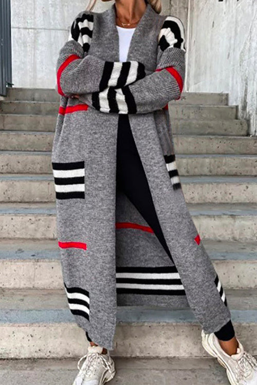 Meridress Open Front Color Block Striped Splice Long Sweater Cardigan