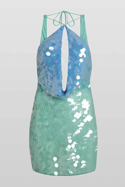 Meridress Halter Cut Out Open Back Sequin Mini Dress