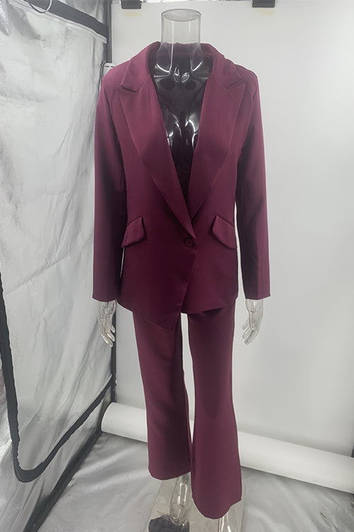 Meridress One Button Pocketed Blazer and Straight Leg Pants Power Suit Set