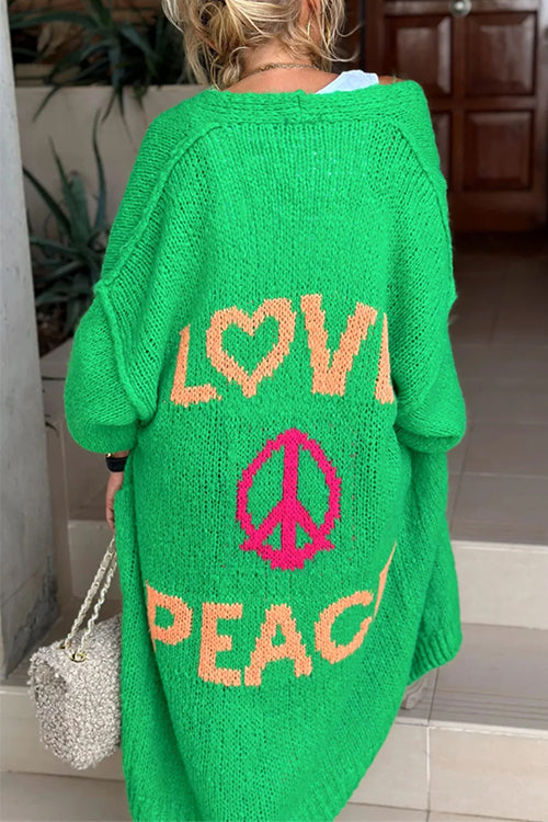 Meridress Open Front Love and Peace Pattern Long Sweater Cardigan(in 5 Colors)