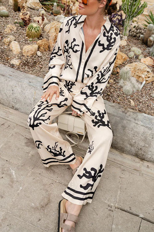 Meridress Wide Leg Reef Print Satin Pants