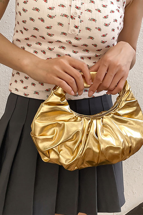 Meridress Metallic Ruched Faux Leather Funky Handbag