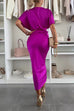 Meridress V Neck Twist Front Waisted Satin Midi Dress