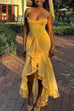 Meridress Spaghetti Strap Frill Trim Draped Slit Maxi Dress
