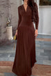 Meridress V Neck Long Sleeves Waisted Velvet Maxi Dress