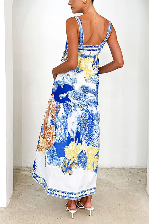 Meridress Pocketed Side Slit Printed Maxi Cami Dress