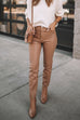 High Rise Faux Leather Pocketed Skinny Pants