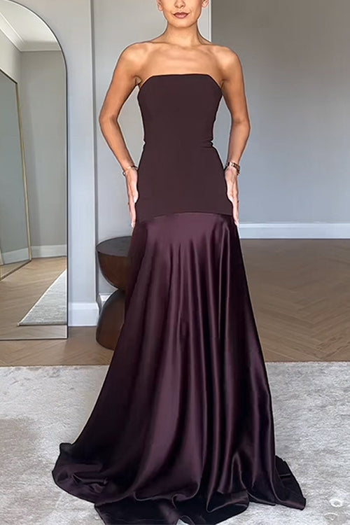 Meridress Strapless Satin Patchwork Flare Maxi Dress