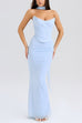 Meridress Ruched Strapless Corset and Bodycon Maxi Skirt Set with Scarf