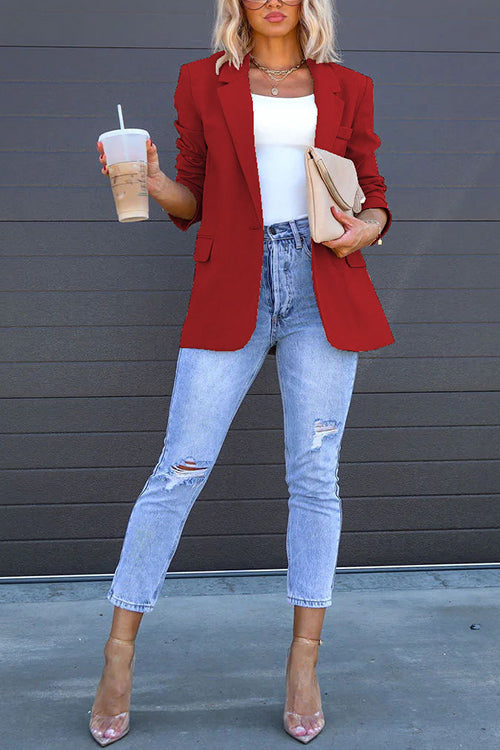 Meridress Classic Single Button Back Slit Pocketed Blazer