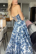 Meridress Strapless Back Lace-up Print Maxi Party Dress