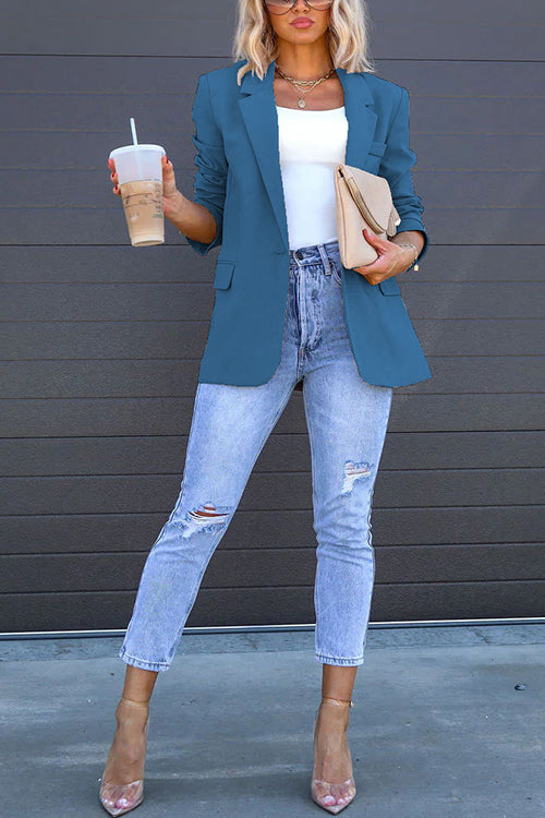 Meridress Classic Single Button Back Slit Pocketed Blazer