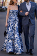 Meridress Strapless Back Lace-up Print Maxi Party Dress
