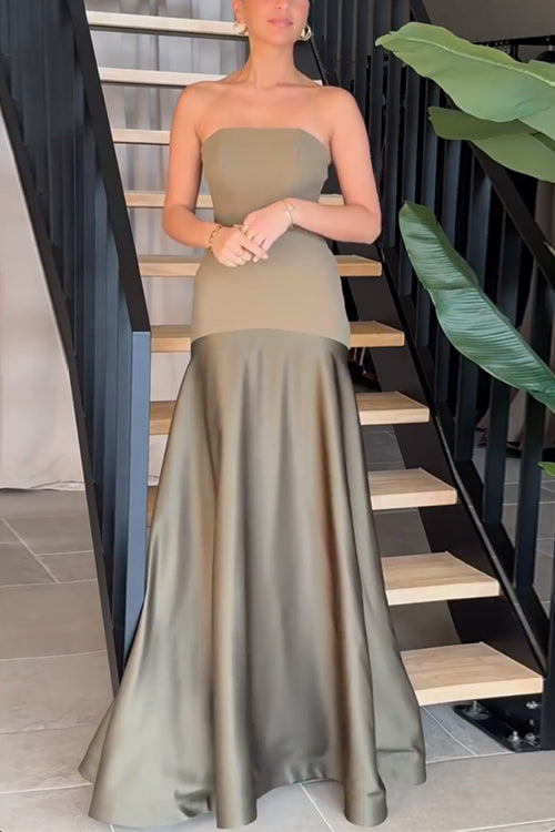 (in 5 Colors)Meridress Strapless Patchwork Flare Gown Maxi Party Dress