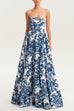 Meridress Strapless Back Lace-up Print Maxi Party Dress