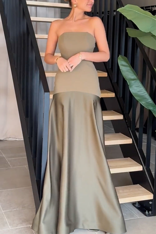 (in 5 Colors)Meridress Strapless Patchwork Flare Gown Maxi Party Dress