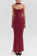 Meridress Ruched Strapless Corset and Bodycon Maxi Skirt Set with Scarf