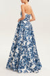 Meridress Strapless Back Lace-up Print Maxi Party Dress