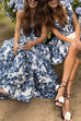 Meridress Strapless Back Lace-up Print Maxi Party Dress