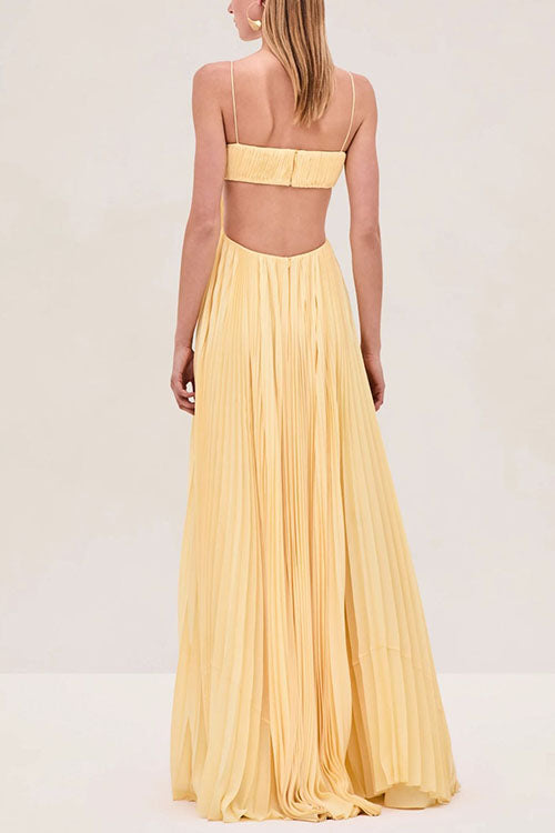 Meridress Spaghetti Strap Back Cut Out Pleated Maxi Dress