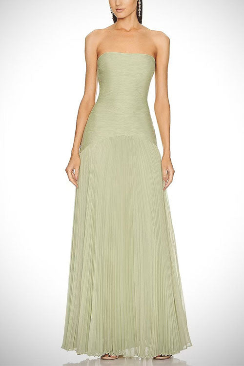 Meridress Strapless Tube Patchwork Pleated Maxi Dress