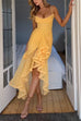 Meridress Spaghetti Strap Draped Front Ruffle Trim Maxi Dress