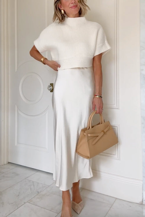 Meridress High Rise Solid Satin Midi Skirt