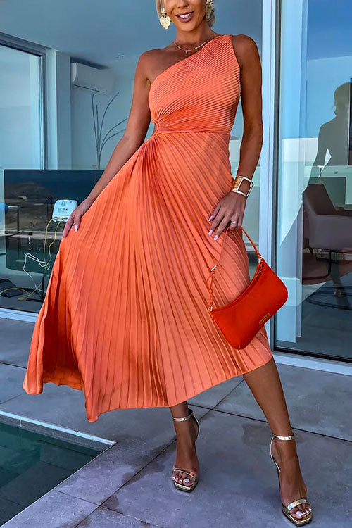 Meridress One Shoulder Cut Out Waist Irregular Pleated Party Dress