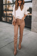 High Rise Faux Leather Pocketed Skinny Pants