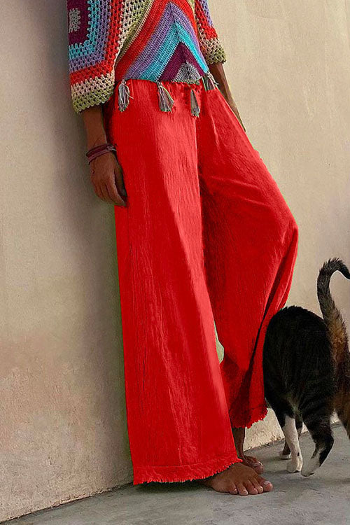 Meridress Solid Raw Hem Wide Leg Casual Pants