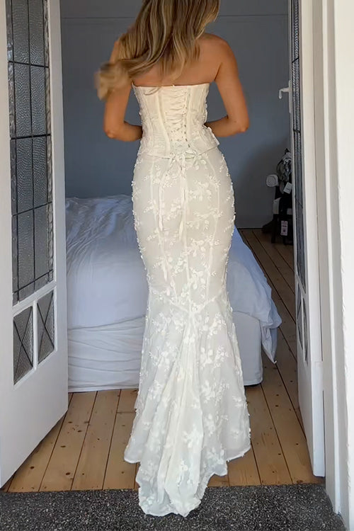 Meridress Embroidered Strapless Corset and Bodycon Maxi Mermaid Skirt Set