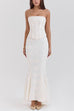 Meridress Embroidered Strapless Corset and Bodycon Maxi Mermaid Skirt Set