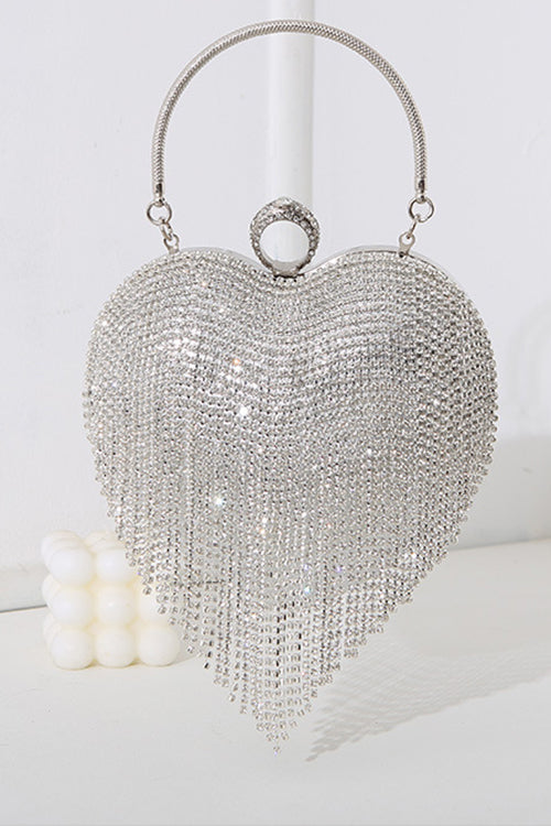 Meridress Luxury Heart Shape Rhinestones Tassel Evening Handbag