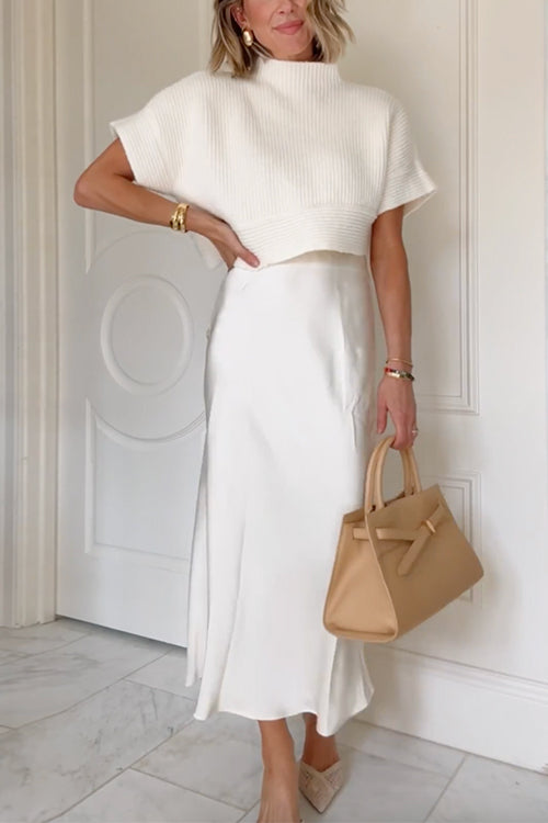 Meridress High Rise Solid Satin Midi Skirt