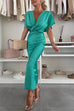 Meridress V Neck Twist Front Waisted Satin Midi Dress