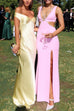 Meridress Off Shoulder Backless Cut Out Satin Maxi Dress