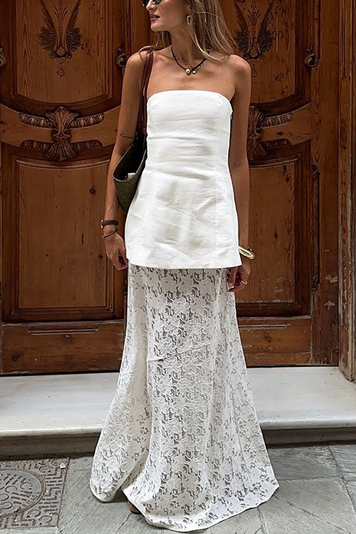 Meridress Elastic WaistBand Lace Hollow Out Maxi Skirt