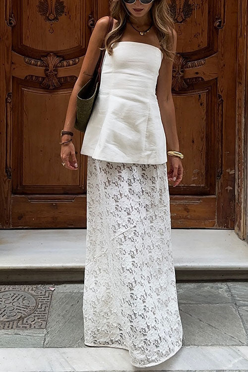 Meridress Elastic WaistBand Lace Hollow Out Maxi Skirt