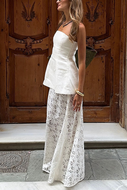 Meridress Elastic WaistBand Lace Hollow Out Maxi Skirt