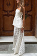 Meridress Elastic WaistBand Lace Hollow Out Maxi Skirt