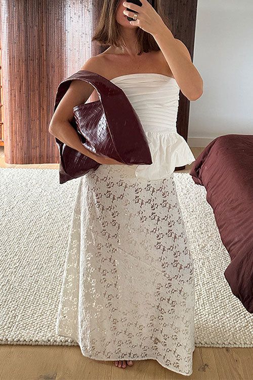 Meridress Elastic WaistBand Lace Hollow Out Maxi Skirt