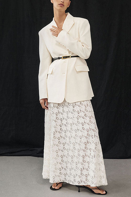 Meridress Elastic WaistBand Lace Hollow Out Maxi Skirt