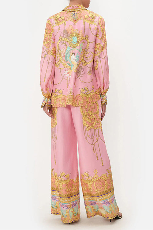 Meridress Unique Print Lantern Long Sleeves Blouse Shirt and Wide Leg Pants Holiday Outfit Set