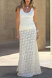 Meridress Elastic WaistBand Lace Hollow Out Maxi Skirt