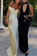 Meridress Off Shoulder Backless Cut Out Satin Maxi Dress