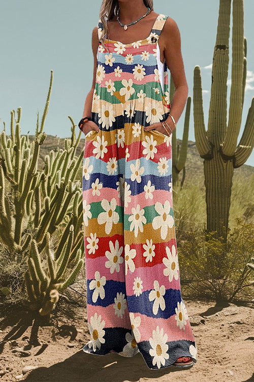 Meridress Floral Print Wide Leg Loose Overalls