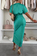 Meridress V Neck Twist Front Waisted Satin Midi Dress