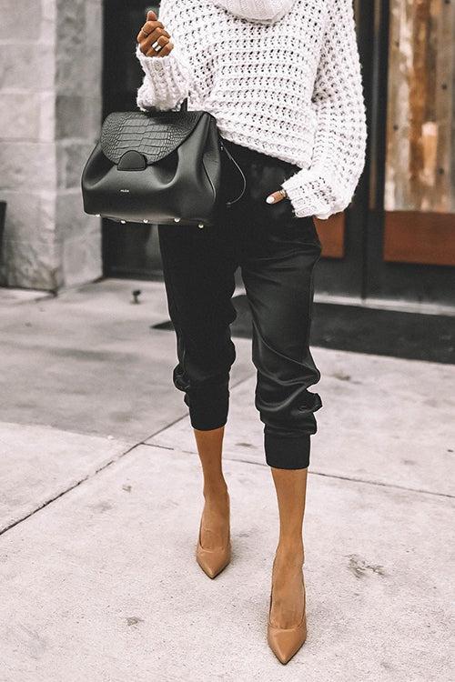Meridress High Waist Pocketed Satin Joggers