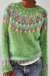 Meridress Long Sleeves Diamond Print Fuzzy Sweater(in 3 Colors)