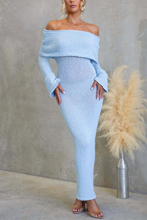 Meridress Off Shoulder Long Sleeves Bodycon Stretchy Maxi Dress